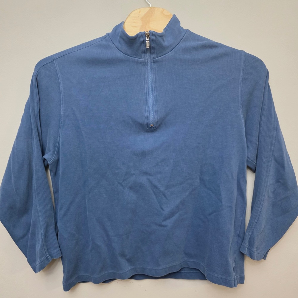 Johnston & Murphy Quarter Zip Mens Large Blue Cotton‎ Ribbed Pullover Classic